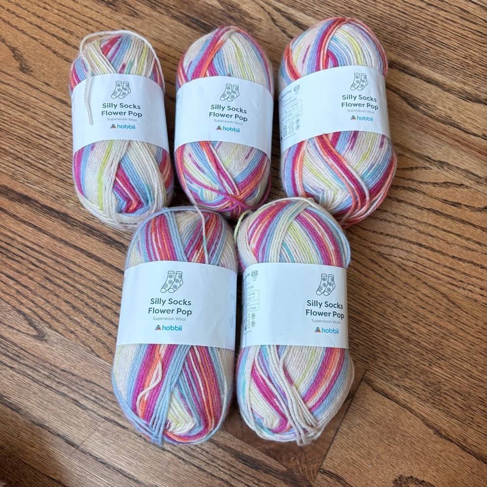 Hobbii Yarn Lot Silly Socks Flower Pop Superwash Wool Multicolor Polyamide NWT